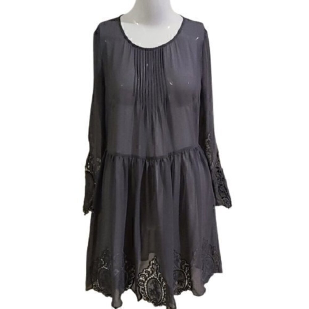 [Divided H&M] Gray Chiffon Dress with Lace - Size 6